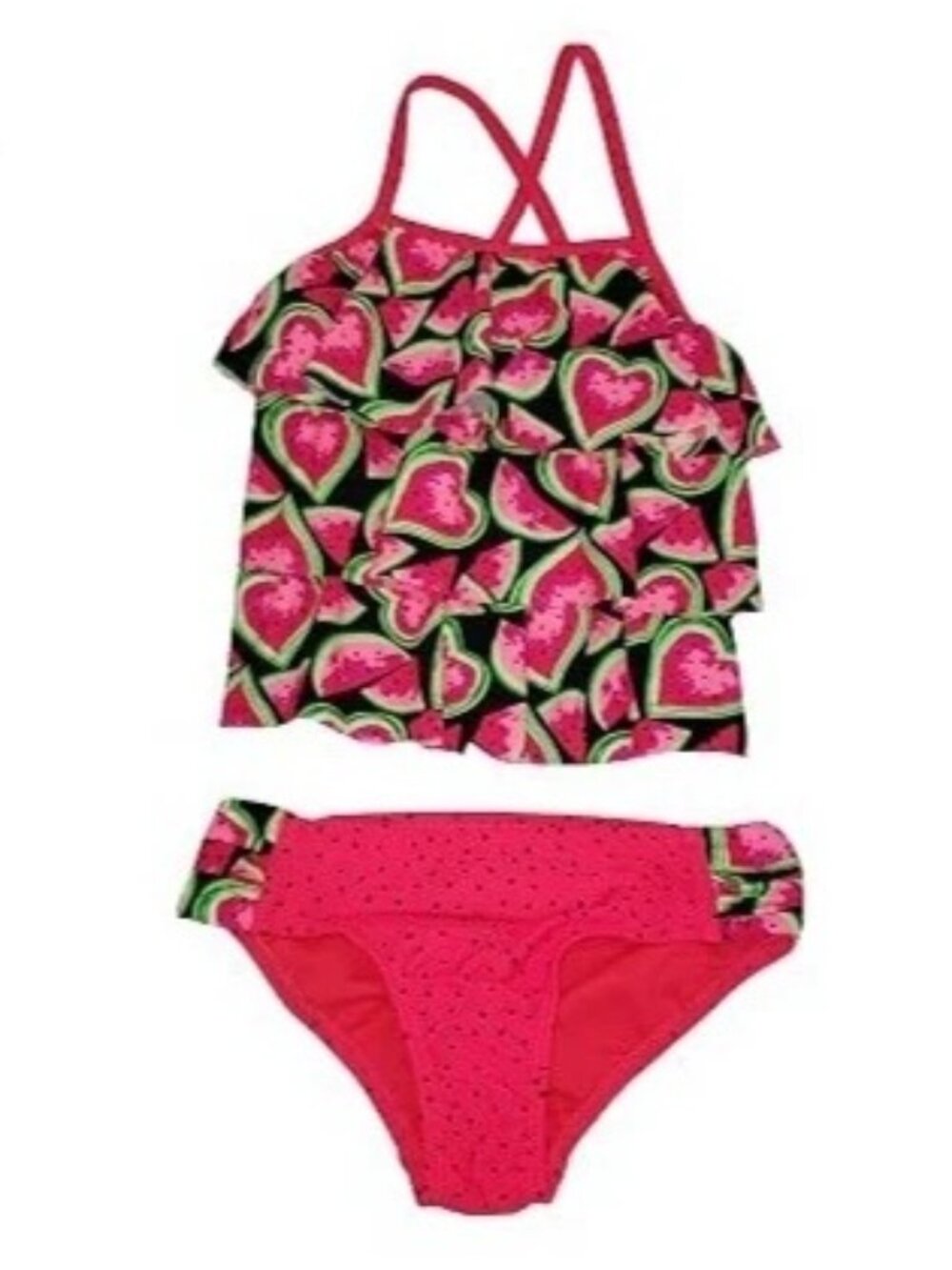 Wonder Nation Girls XL Melon Love Tiered Tankini Swimsuit 2 Piece